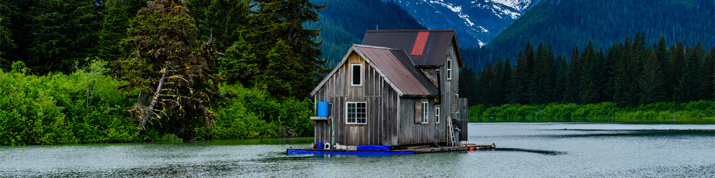 Cabin surrounded by water